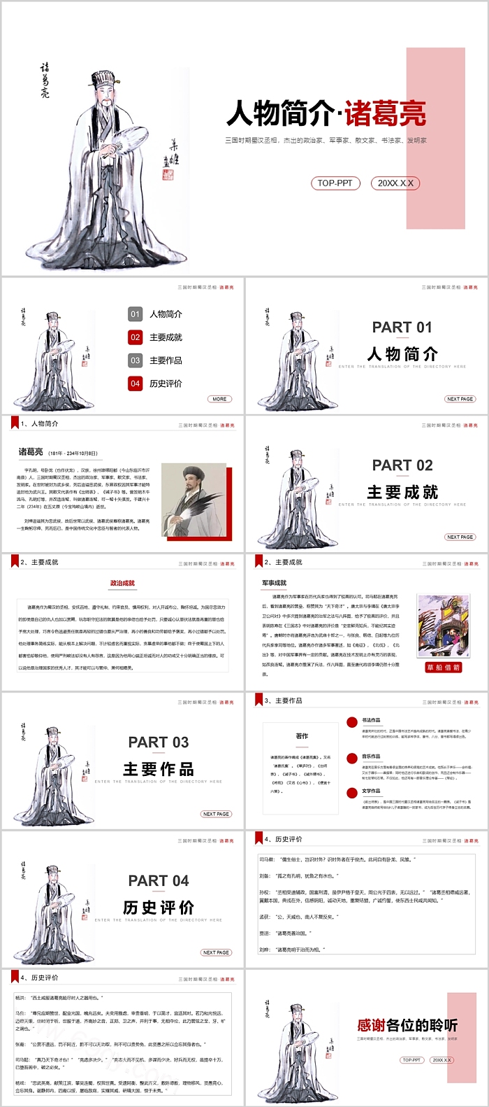 中国经典四大名著三国演义人物简介诸葛亮故事演讲欣赏ppt课件