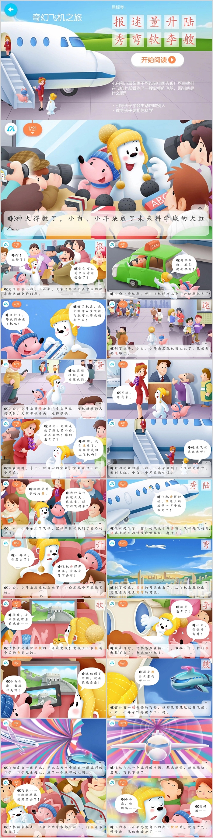 幼儿园奇妙的《奇幻飞机之旅》识字游戏绘本故事ppt课件