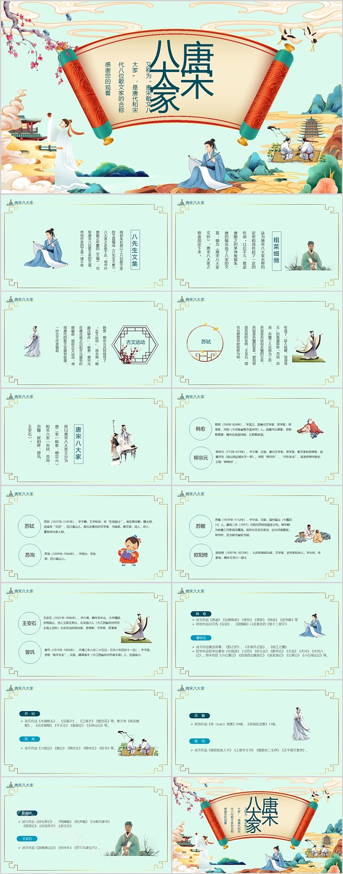 经典中国《唐宋八大家》主要事迹及诗人介绍ppt课件