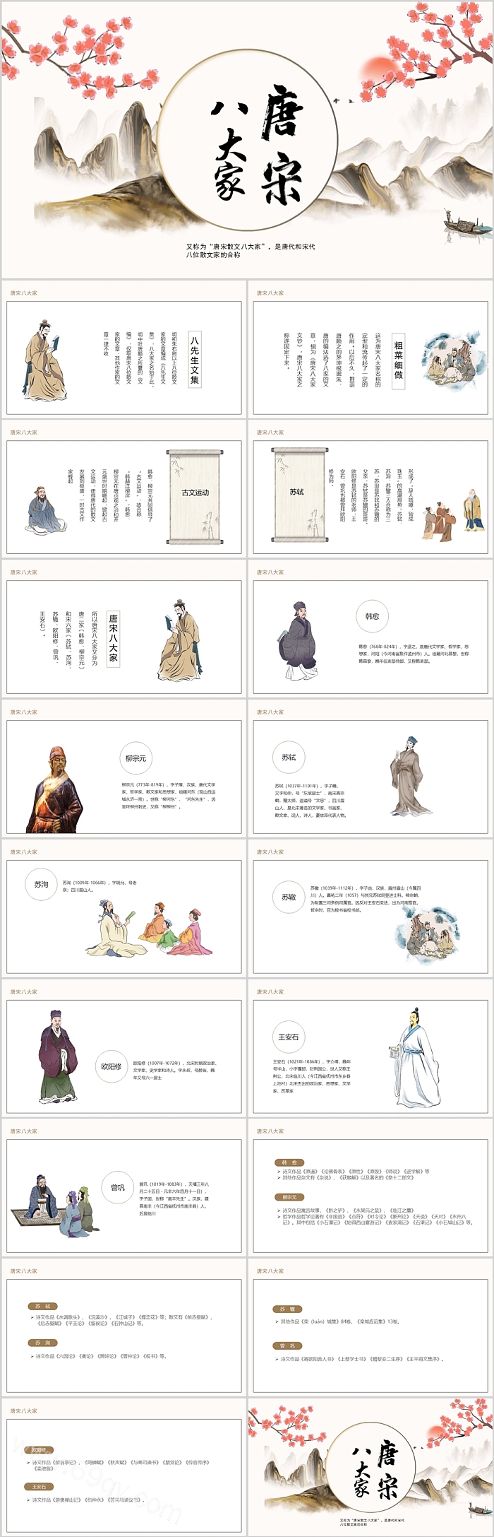 中国风经典《唐宋八大家》诗人介绍个人简介ppt课件