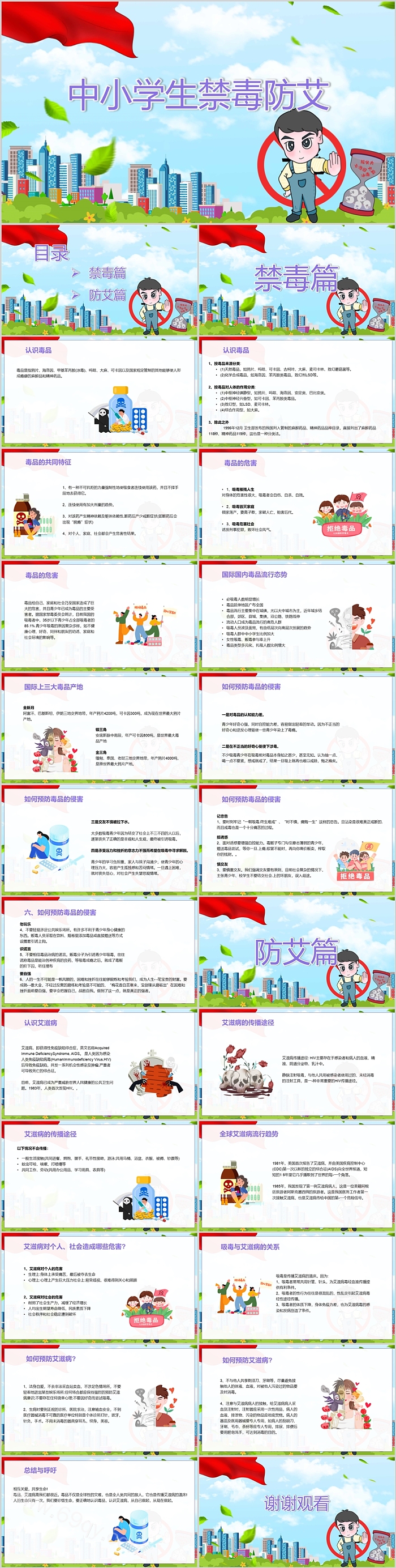 中小学生防毒禁毒防艾知识主题班会ppt课件