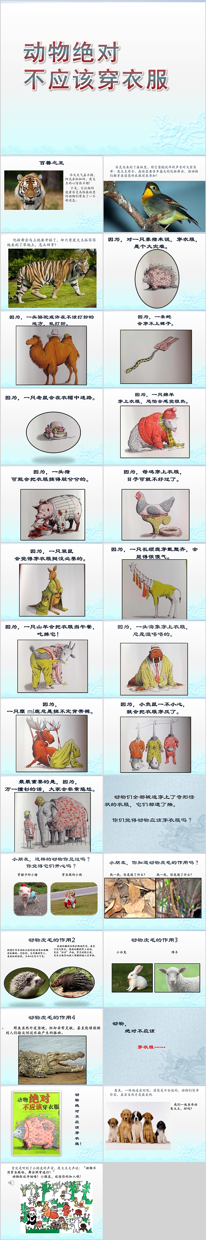 幼儿园大班科学《动物绝对不应该穿衣服》公开课教案PPT课件