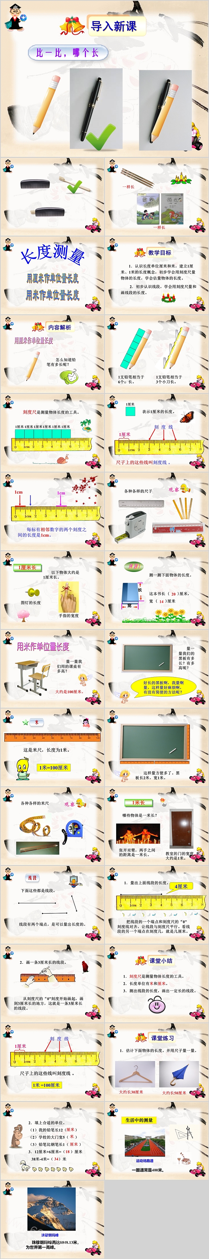 完整版幼儿园数学长度单位《长度测量》数学思维ppt课件