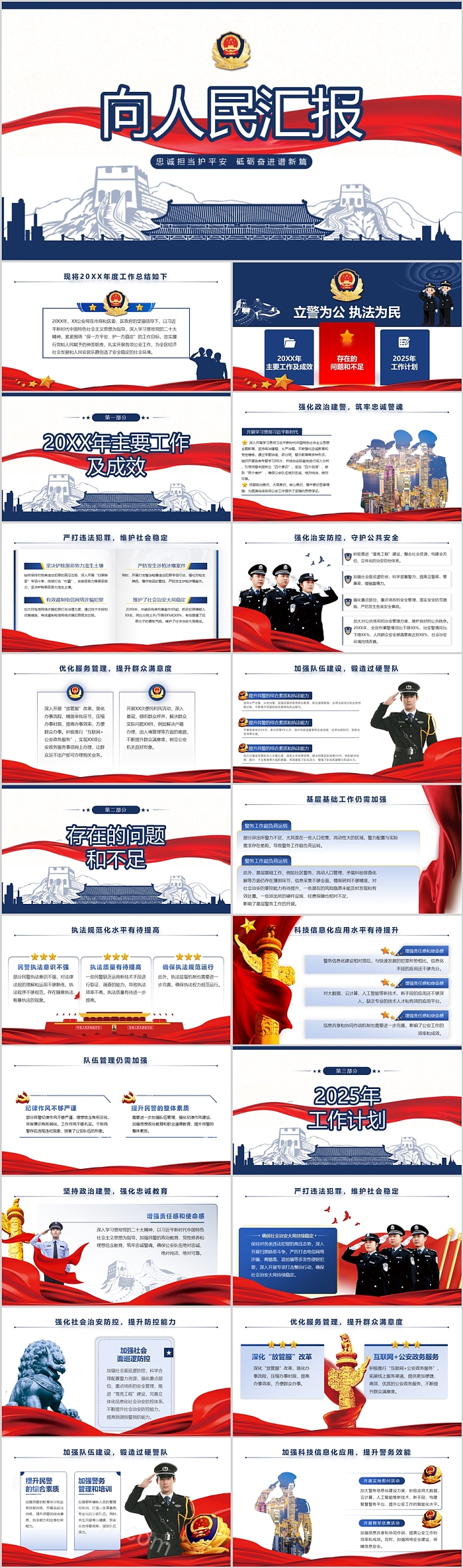 蓝色大气中国人民警察向人民汇报工作总结ppt模版