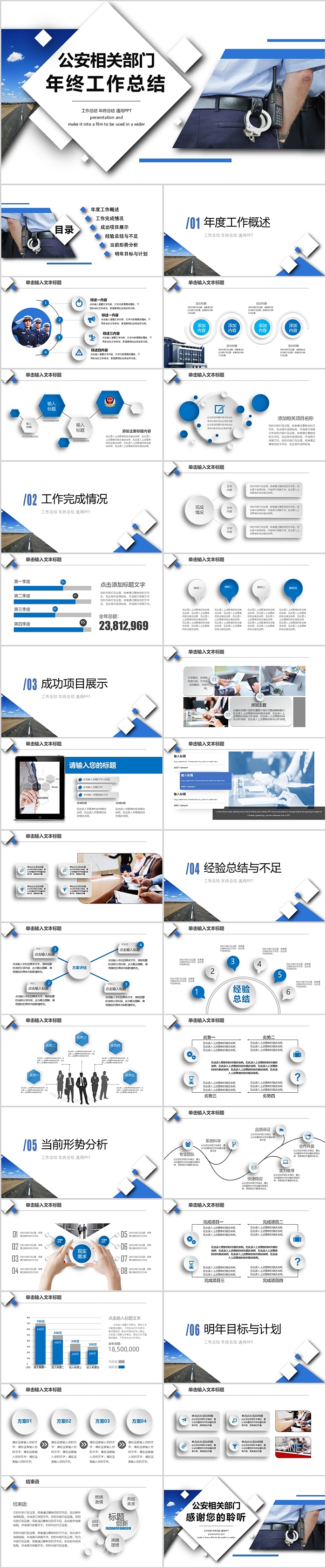 蓝色大气派出所公安相关部门年终工作总结汇报ppt课件