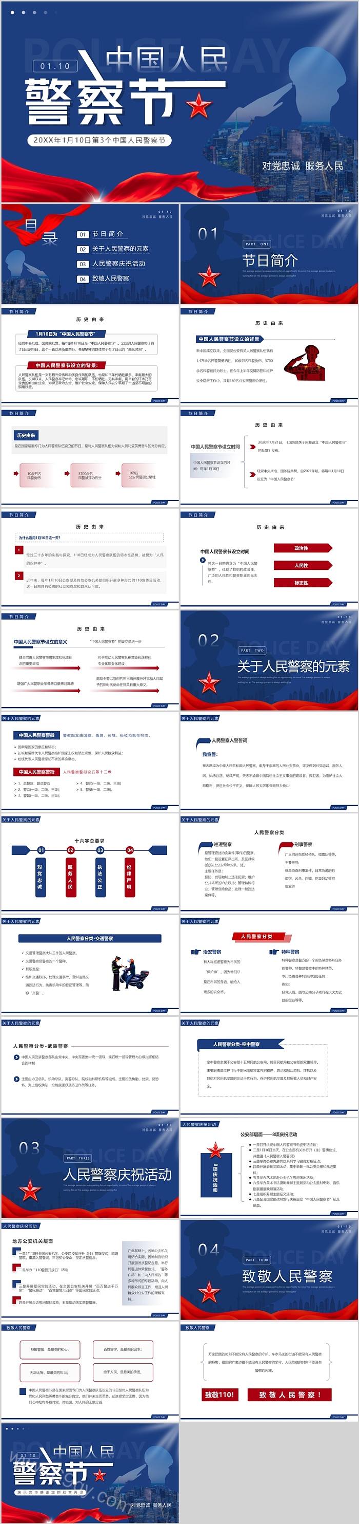 蓝色精美大气中国人民警察节节日介绍知识宣传教育ppt课件