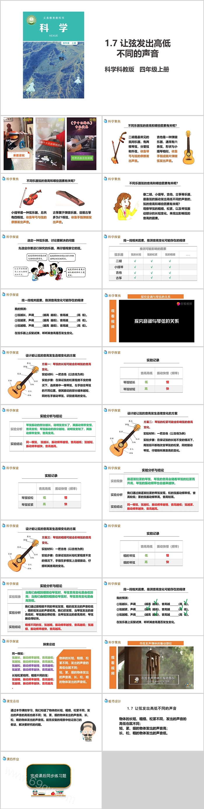 小学科学教科版四年级上册《让弦发出高低不同的声音》科学ppt课件