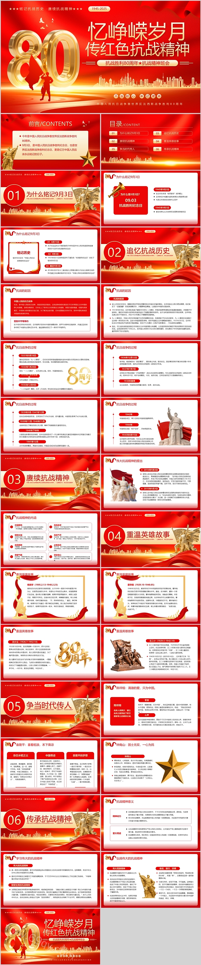 忆峥嵘岁月传红色抗战精神抗战胜利80周年抗战精神班会ppt课件