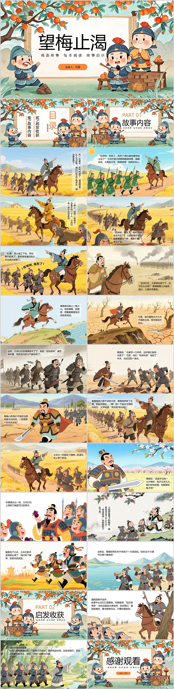 卡通儿童绘本《望梅止渴》成语故事ppt课件