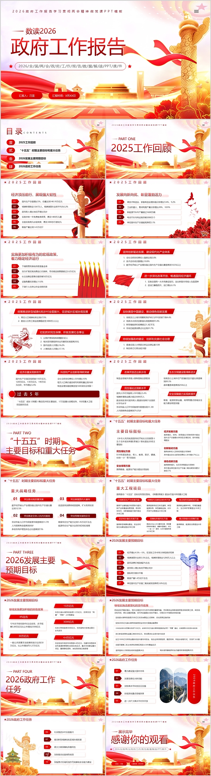 十五五规划2026政府工作报告学习贯彻两会精神微党课PPT模板