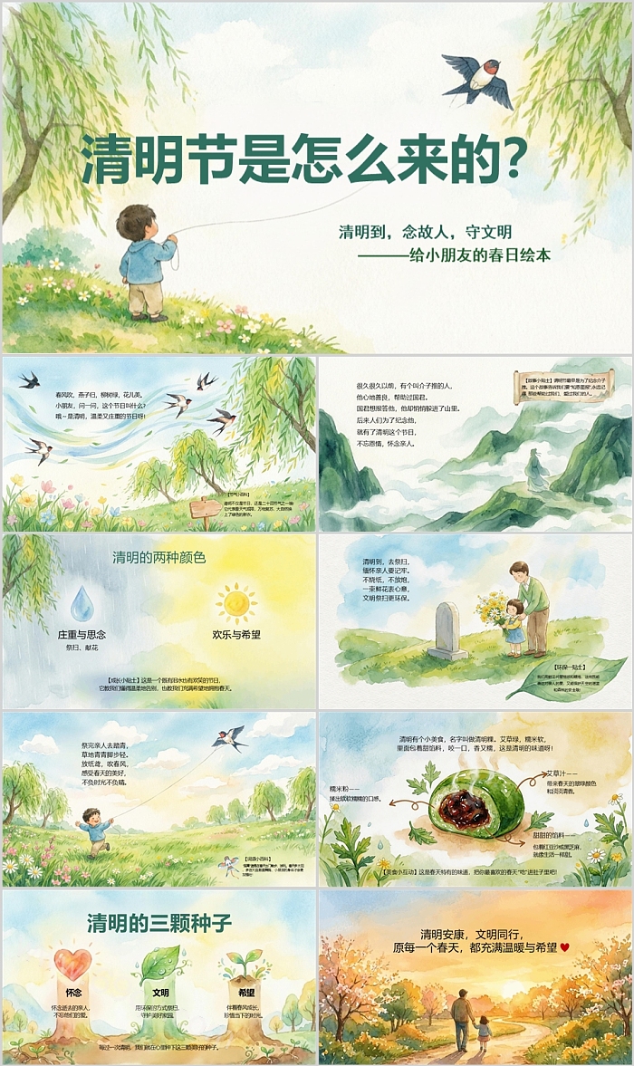 优秀幼儿园中国传统二十四节气《清明节是怎么来的》清明节介绍绘本故事ppt课件