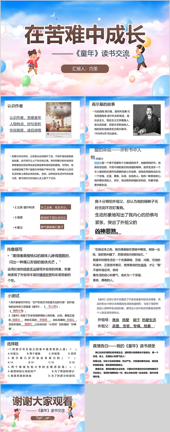 卡通风高尔基在苦难中成长《童年》读书交流会分享会ppt课件