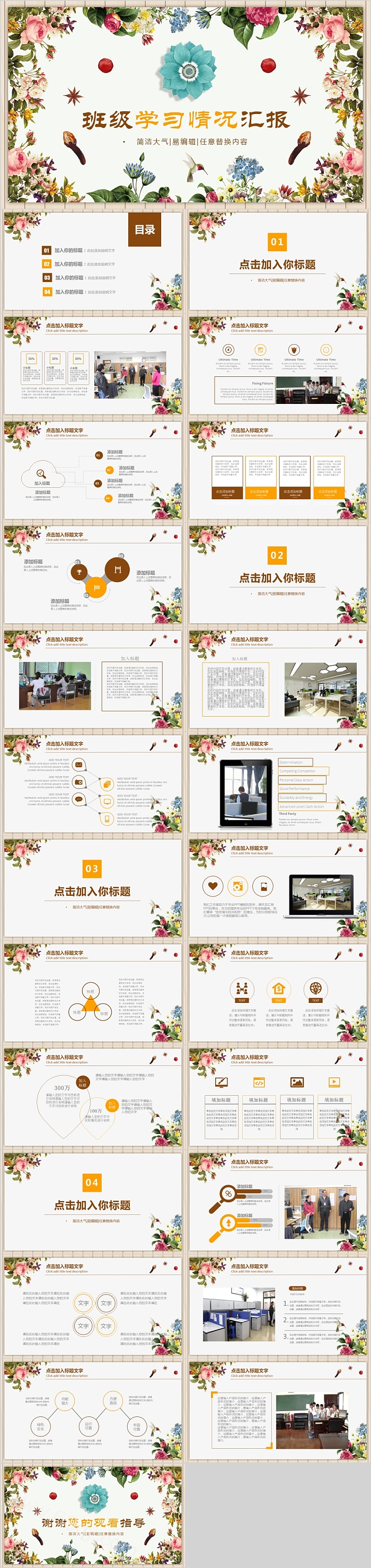 简洁大气班级学习情况汇报PPT模板