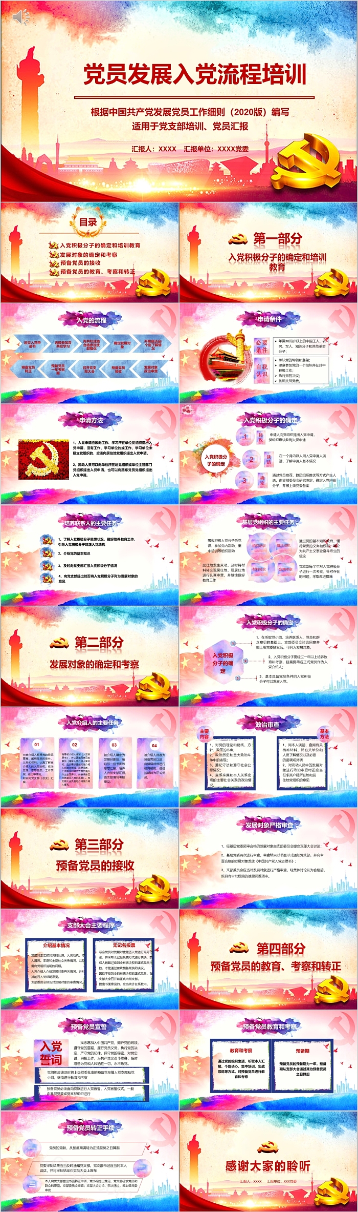 框架完整党员发展入党流程培训PPT模板