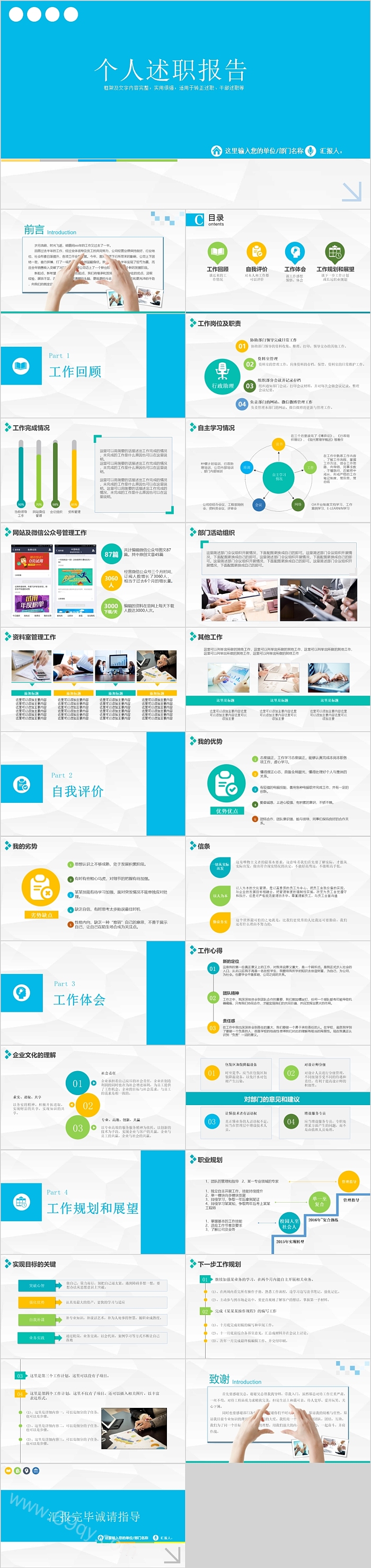 创意蓝色简约时尚个人述职报告PPT模板