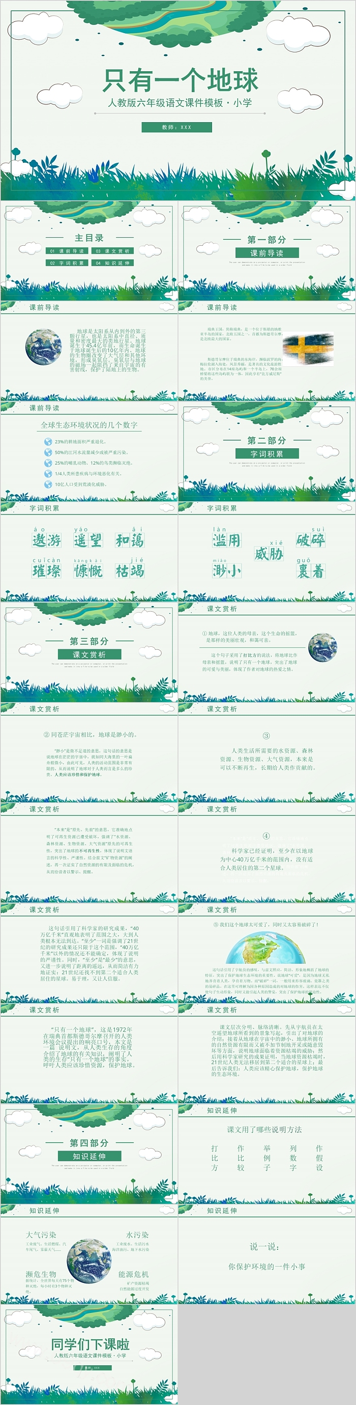 小学人教版六年级语文课件只有一个地球PPT