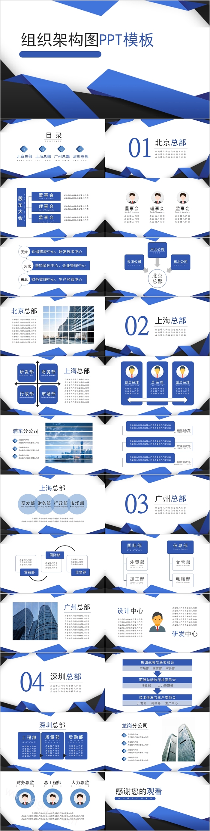 实用完整组织构架图组织框架PPT模板