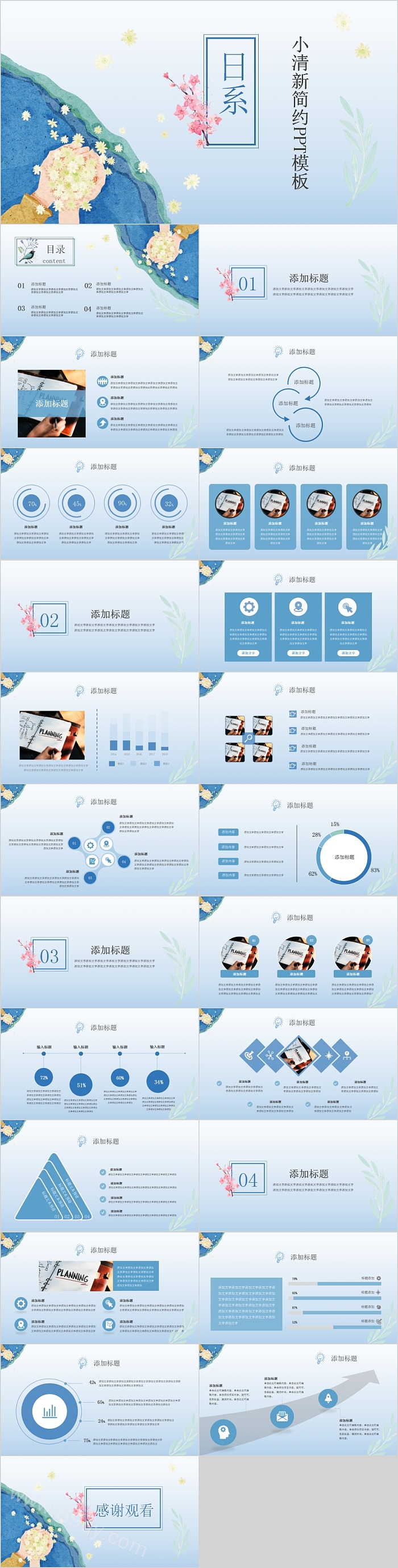 日系小清新简约工作汇报PPT模板