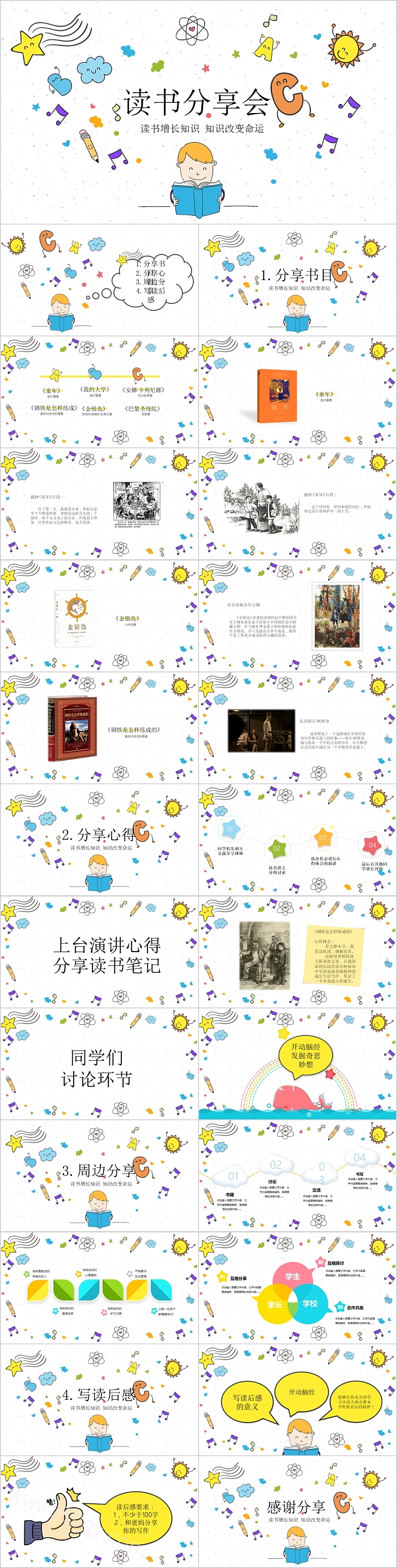 创意极简风格儿童读书分享会PPT模板