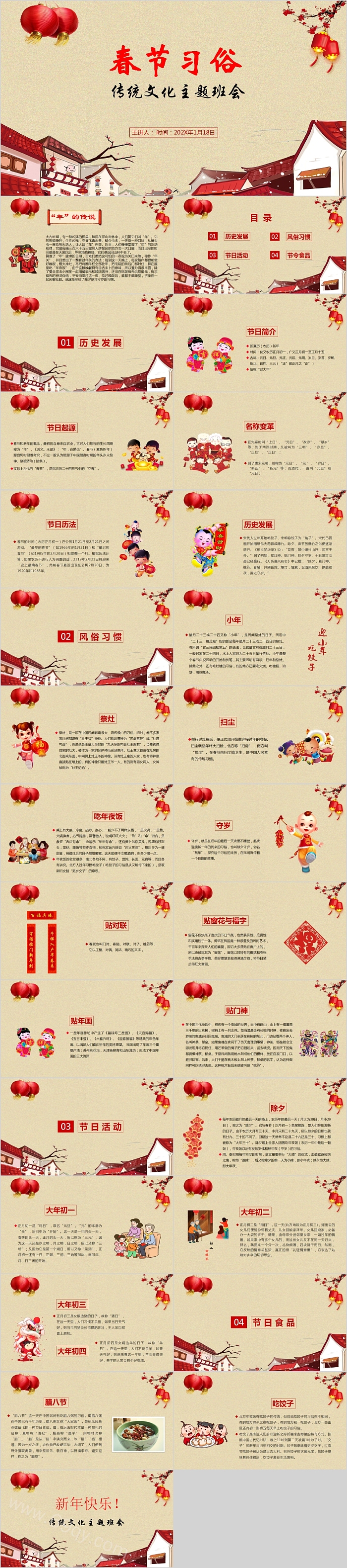 中小学生传统节日新年春节习俗介绍主题班会PPT课件