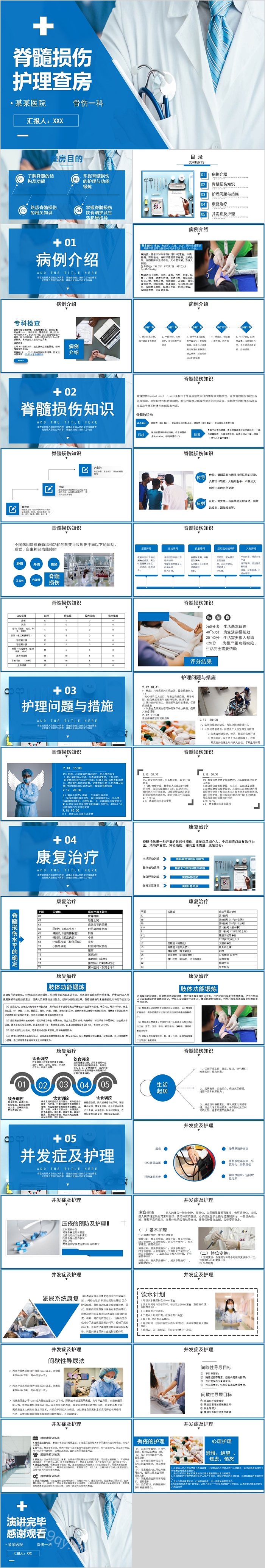 简约蓝色脊髓损伤护理查房PPT模板