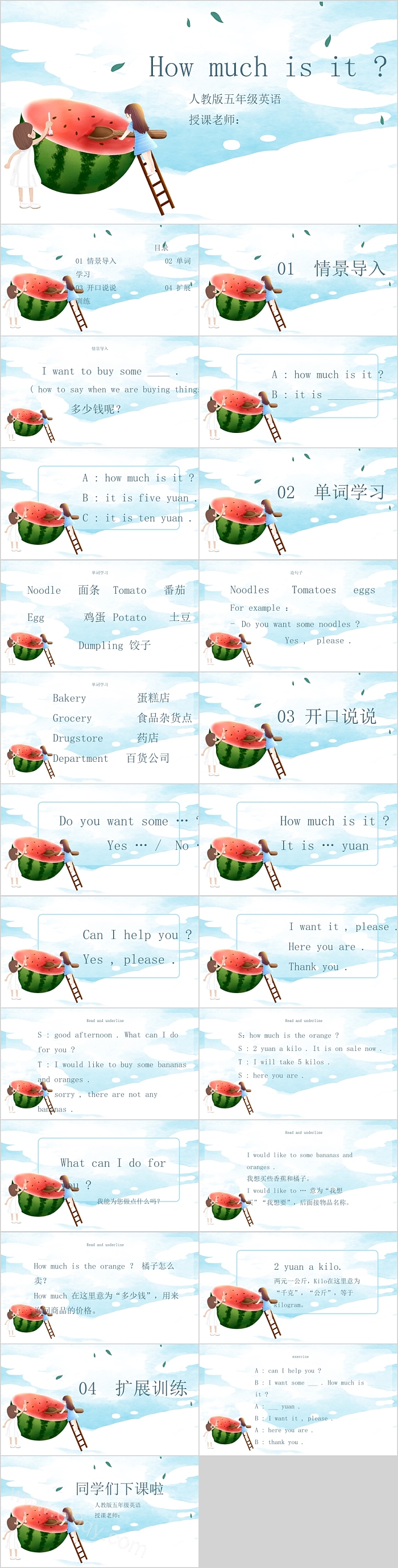 创意西瓜实用小学英语教学课件