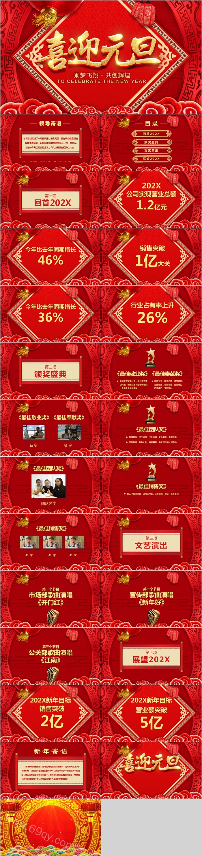喜迎元旦年终员工颁奖典礼PPT模板