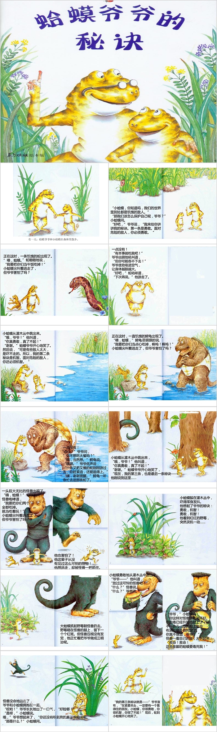 幼儿园大班语言《蛤蟆爷爷的秘诀》儿童绘本故事PPT课件