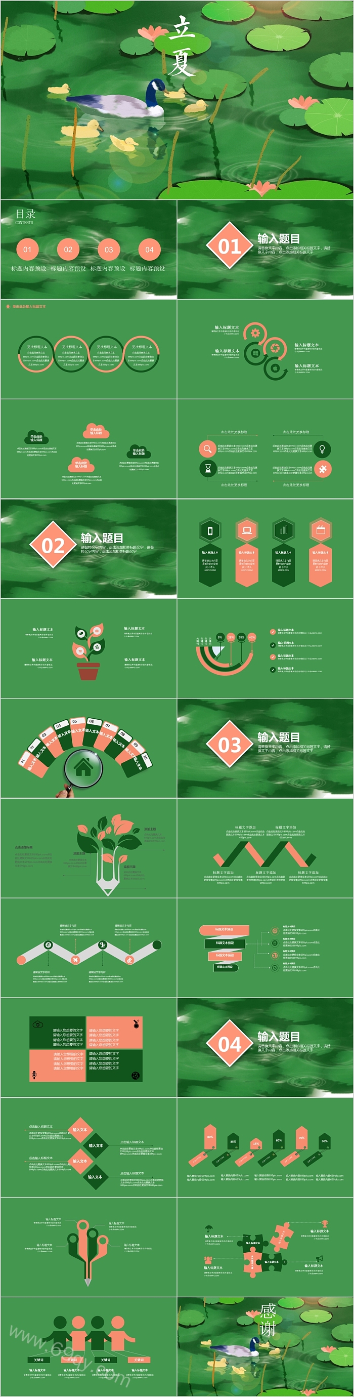 淡雅荷花小清新简约立夏PPT模板