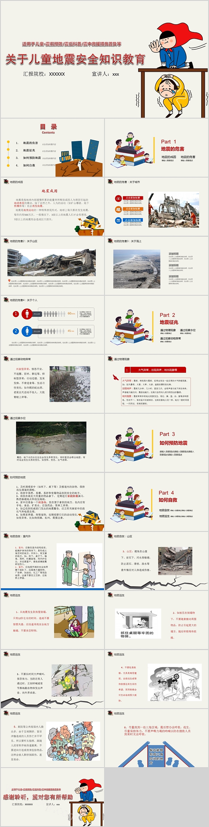 简约关于防震减灾科普地震安全知识教育讲座主题班会PPT课件