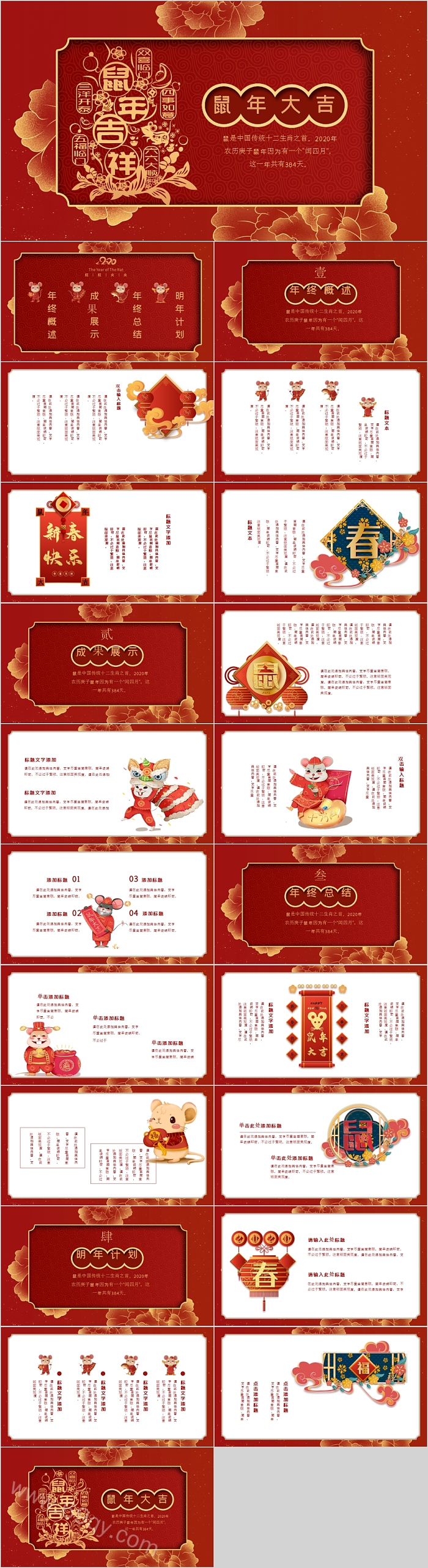 红色大气鼠年总结汇报鼠年大吉PPT