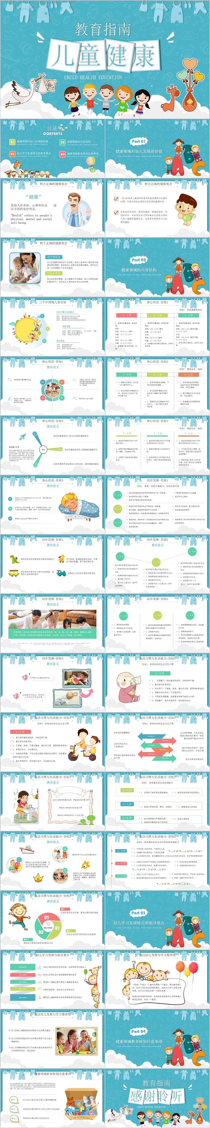 卡通儿童健康教育指南PPT模板