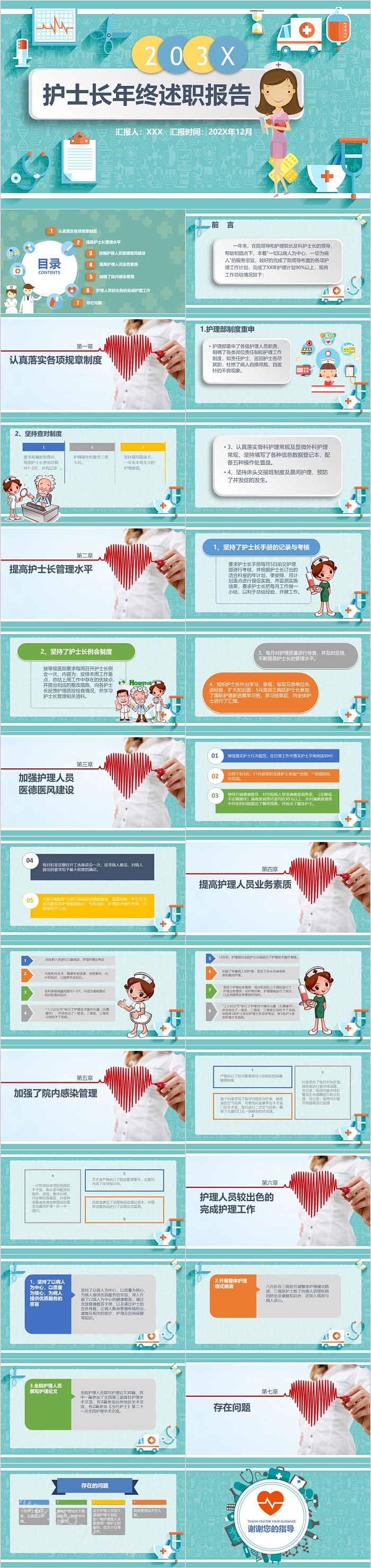 简洁实用护士长年终述职报告PPT
