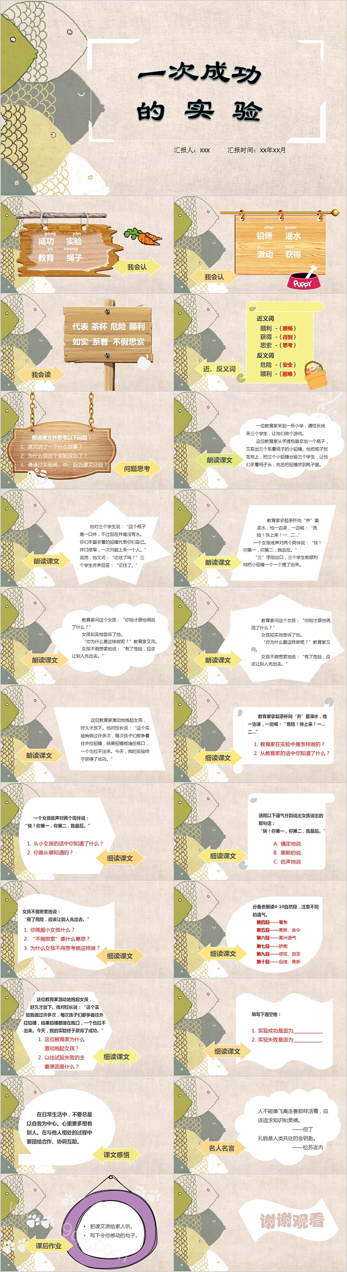 一次成功的实验小清新教育教学通用PPT模板