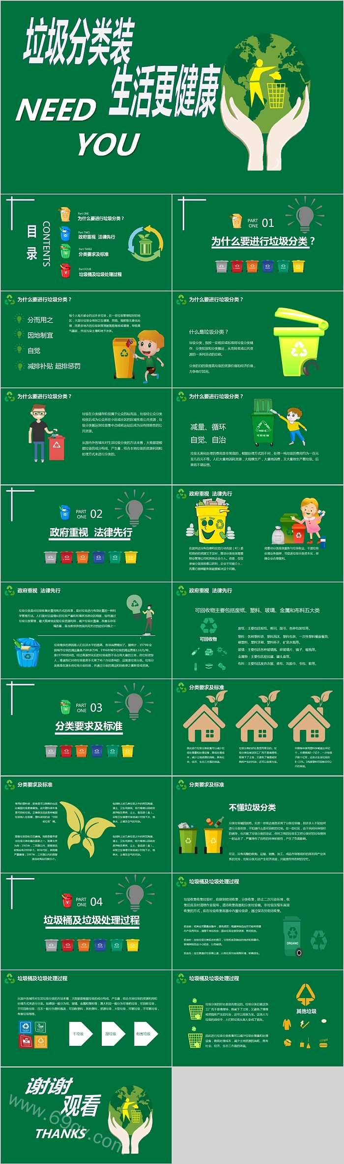 绿色环保垃圾分类装生活更健康PPT模板