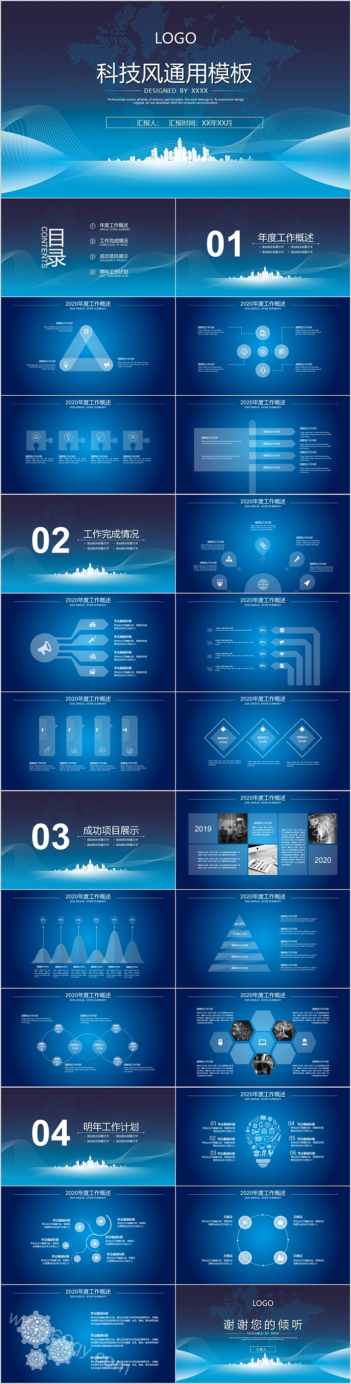 时尚科技风工作总结汇报PPT模板