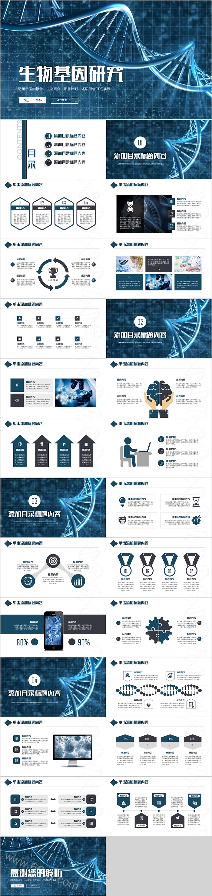 生物医学生物基因研究PPT模板