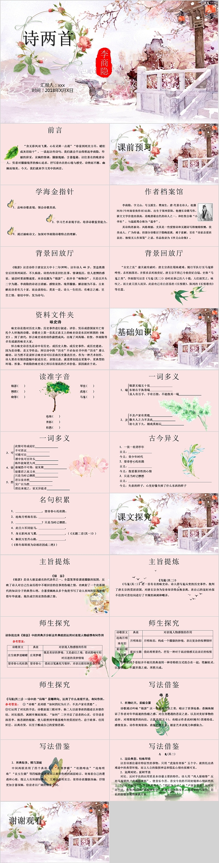 传统文化诗词李商隐诗词两首PPT模板