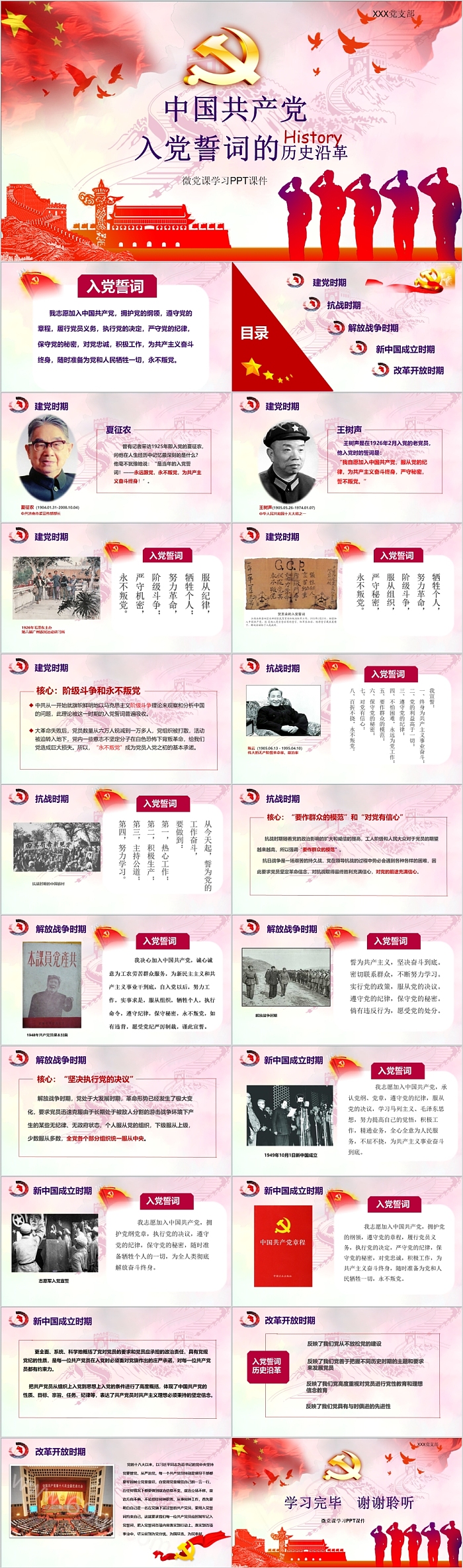图解各个时期中国共产党入党誓词的历史演变沿革党史党课PPT课件