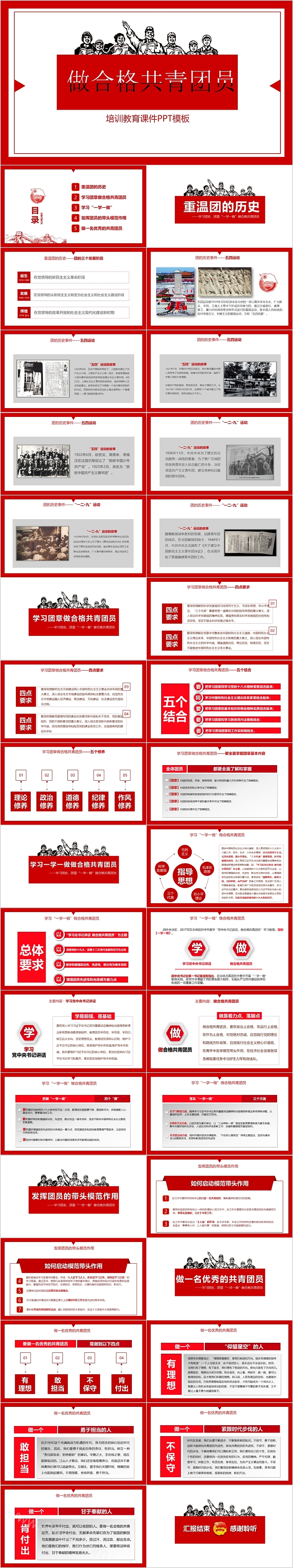 红色简约时尚做合格共青团员PPT模板