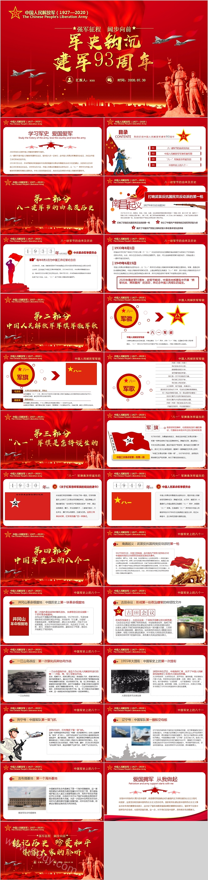 强军征程阔步向前建军93周年纪念PPT模板