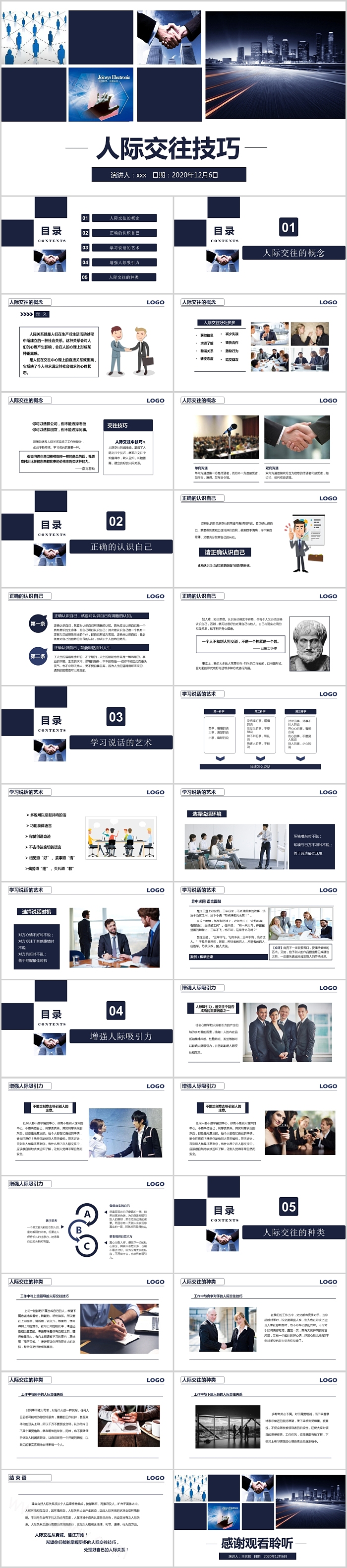 简约人际交往技巧企业管理员工培训PPT模板