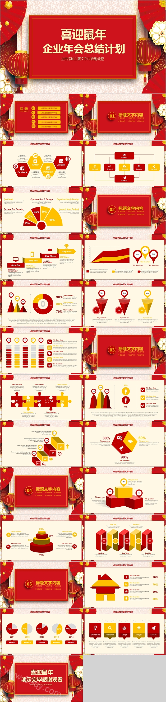 红色喜庆企业年会总结计划PPT