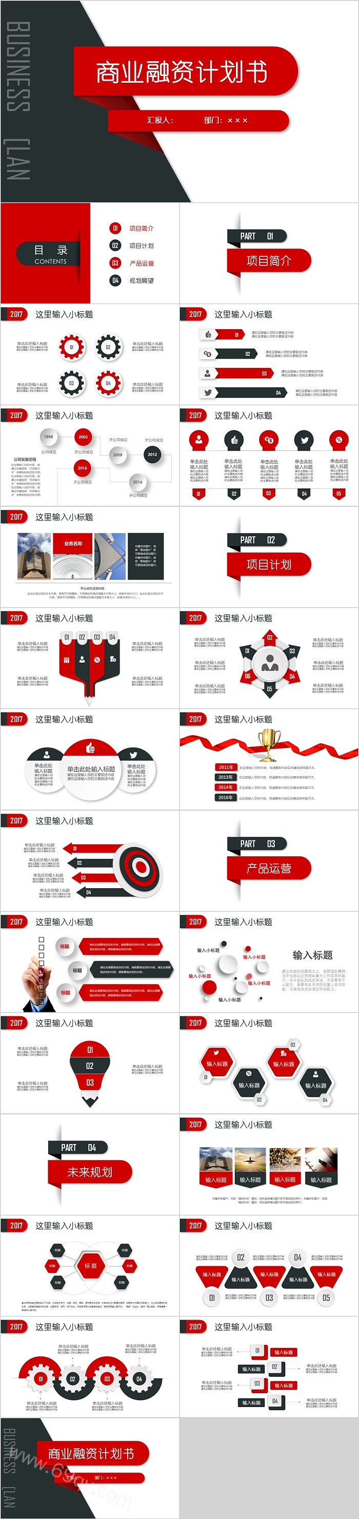 红色简约时尚商业融资计划书PPT模板