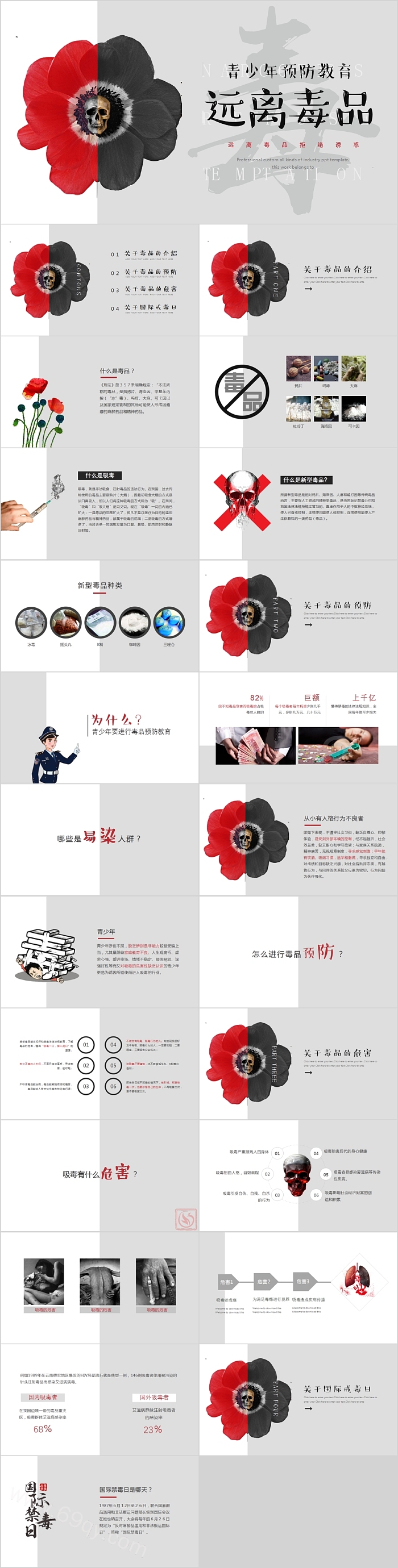 远离毒品拒绝诱惑青少年预防教育PPT模板