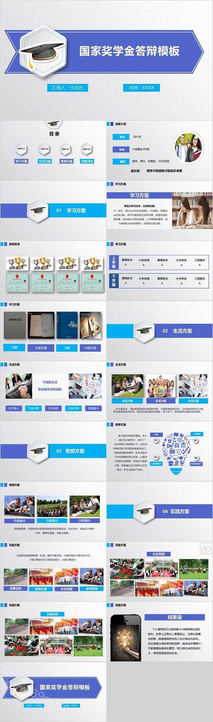 简约清新国家奖学金答辩模板