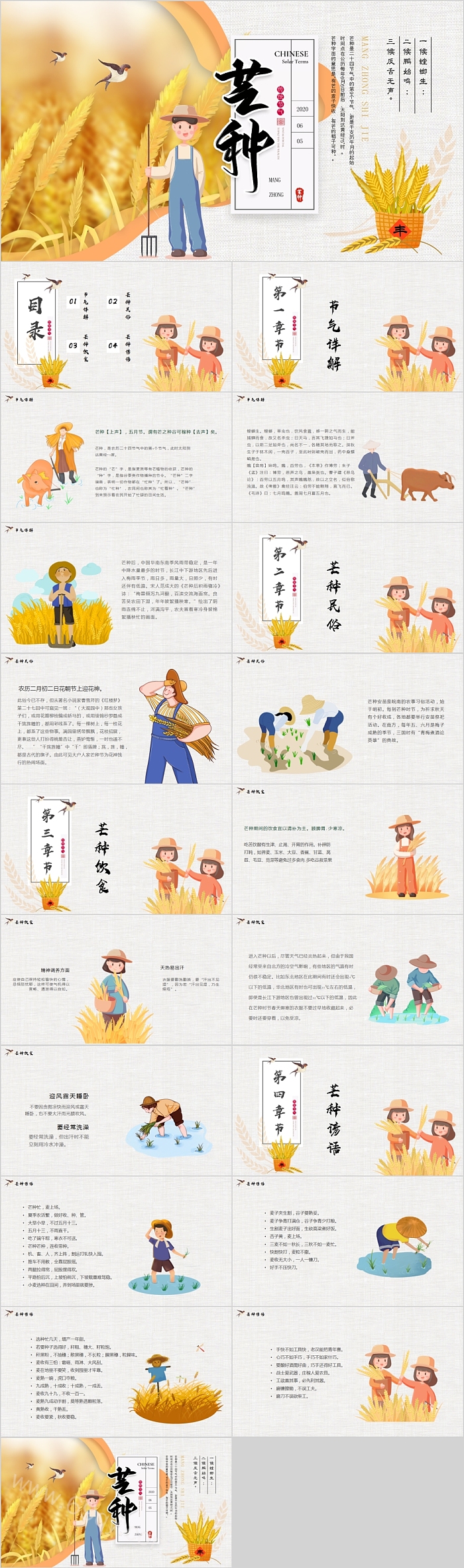 简约中国传统二十四节气芒种主题PPT模板