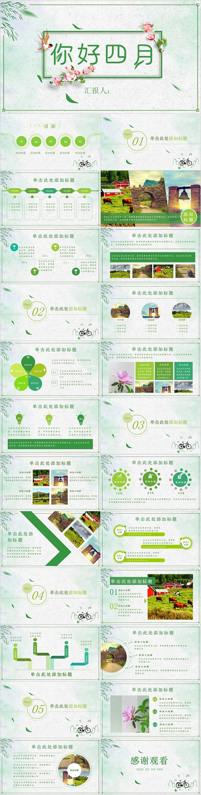 绿色你好四月ppt