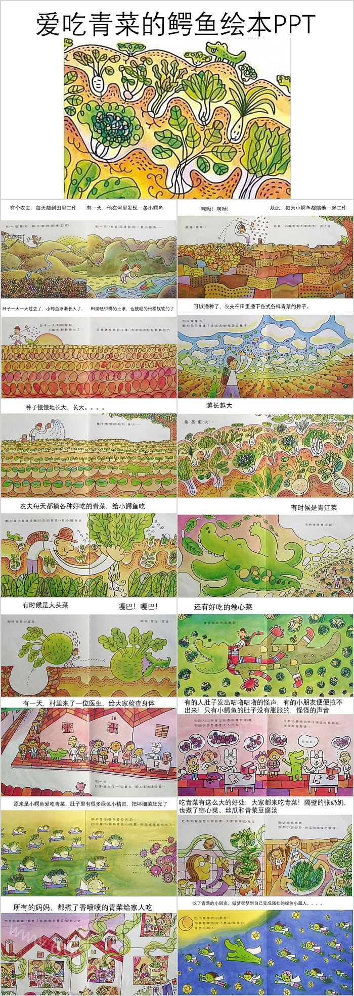 经典幼儿园《爱吃青菜的鳄鱼》教育绘本故事PPT课件