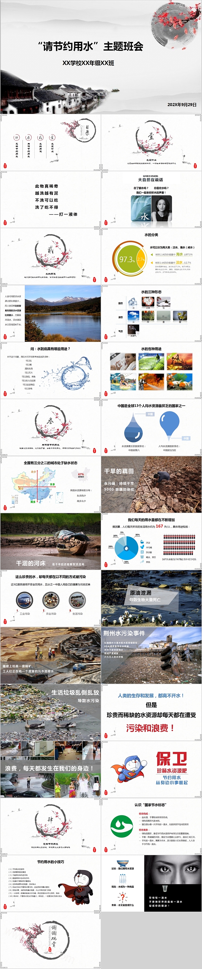 简约“请节约用水”主题班会PPT